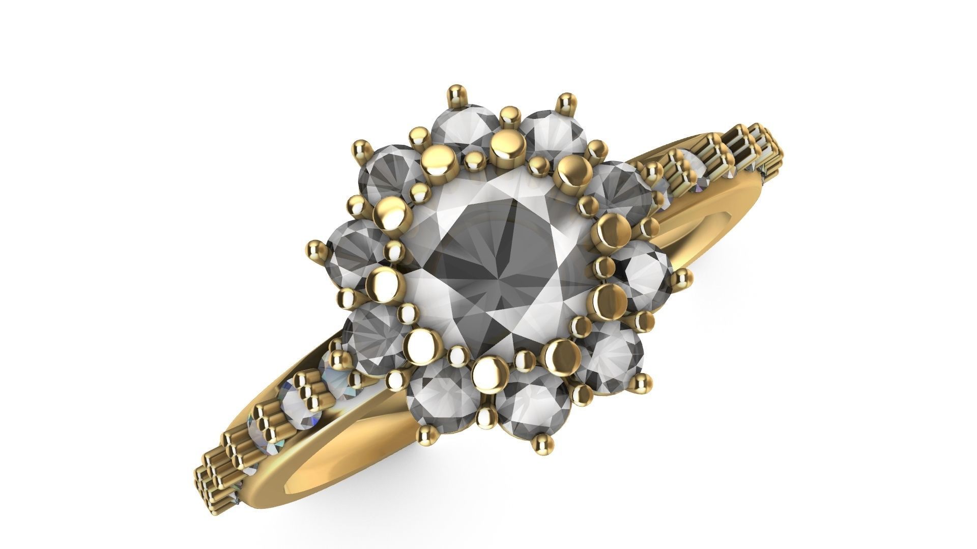 square shank cluster ring stl veriffied 3D print model_6