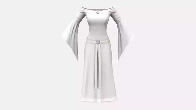 White Bell Edge Sleeves Off Shoulder White Elf Gown Dress Low-poly 3D model