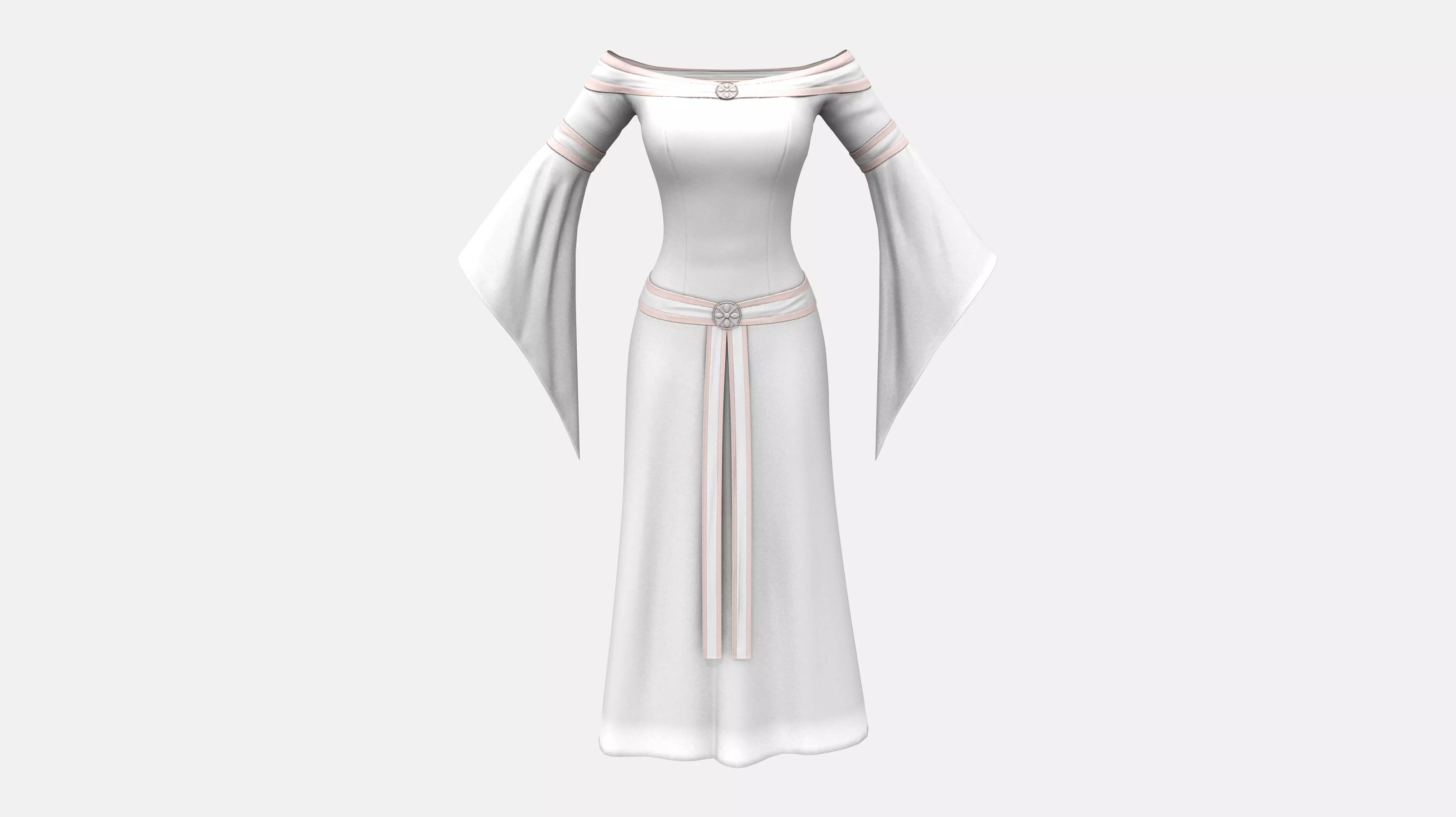 White Elf Queen Robe 3D model White Bell Edge Sleeves Off Shoulder White Elf Gown Dress VR ...