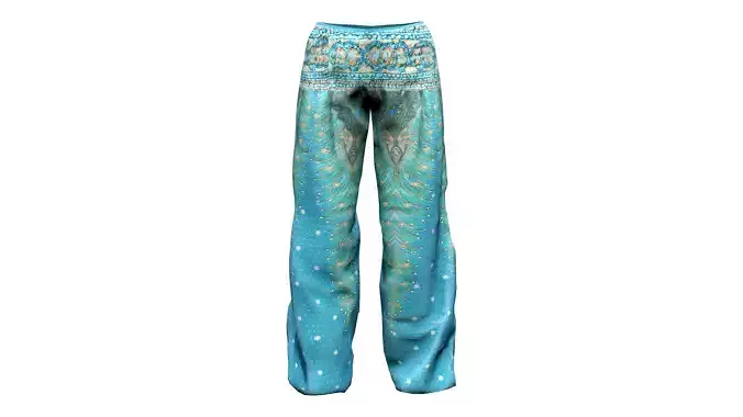 Traditional Mediterranean Blue Peacock Harem Belly Dance Pants