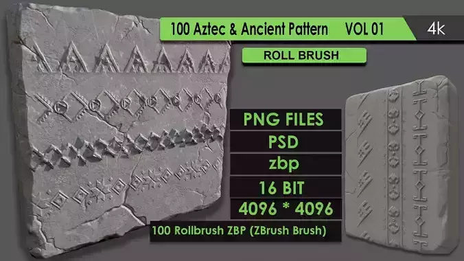 100 aztec and ancient patterns and Roll brushes 3D model