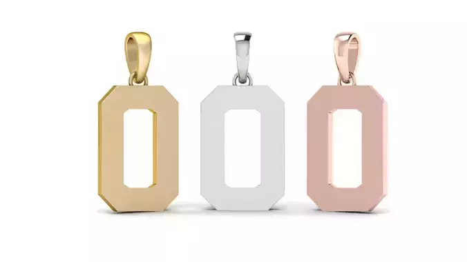Number 0 Font Plain Gold Pendant 