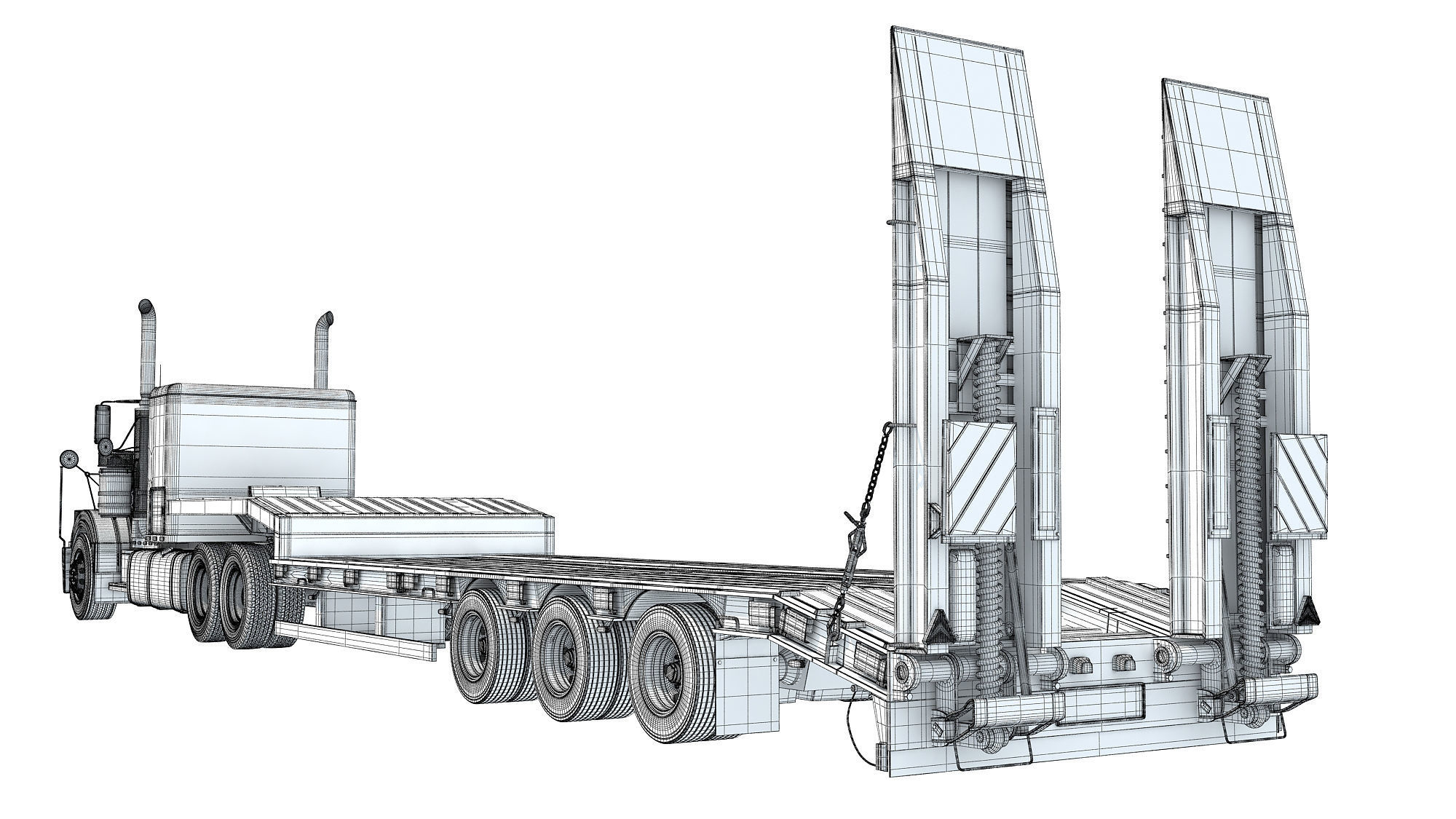 Truck with Platform Trailer 3D model_18