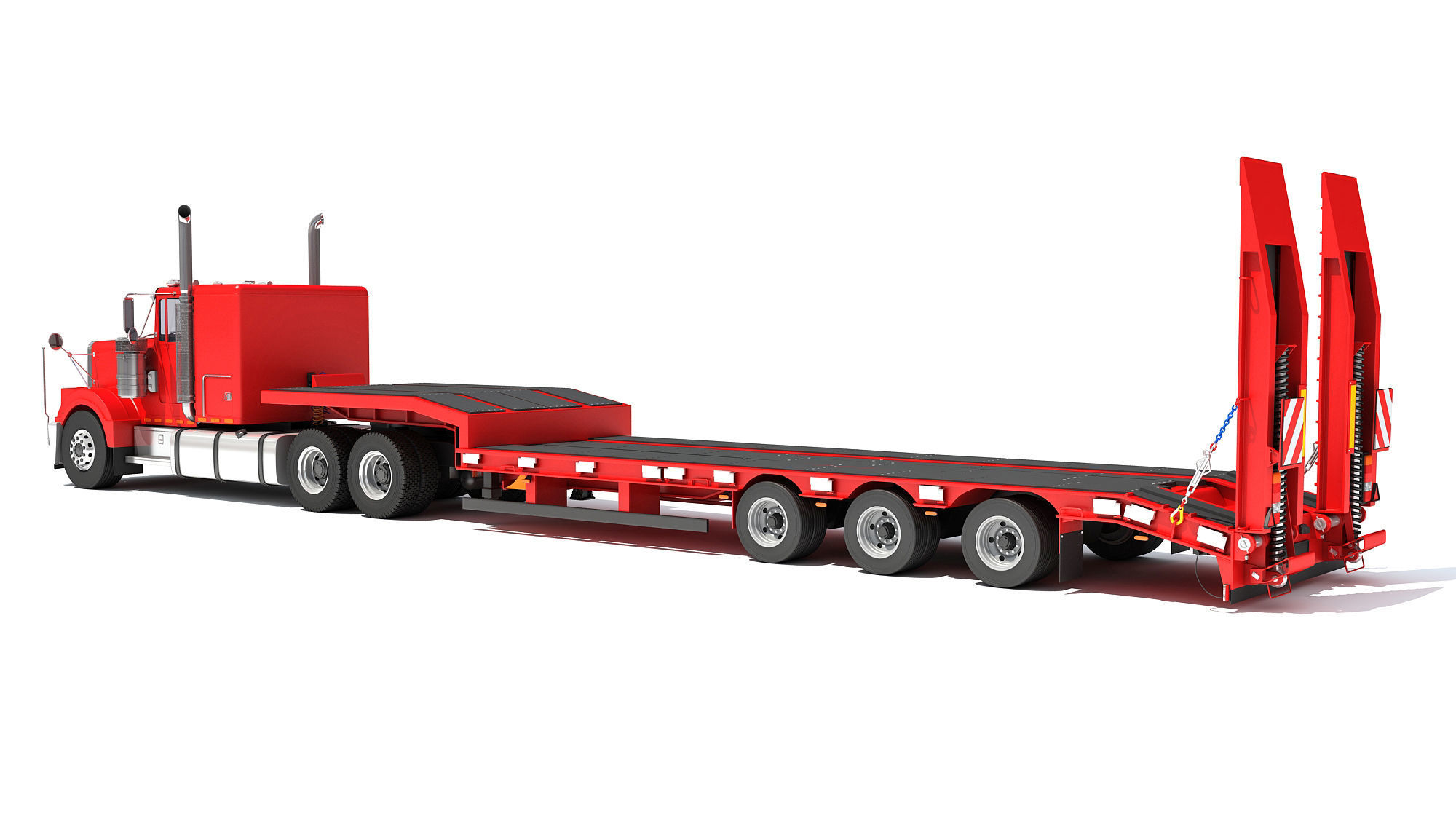 Truck with Platform Trailer 3D model_2