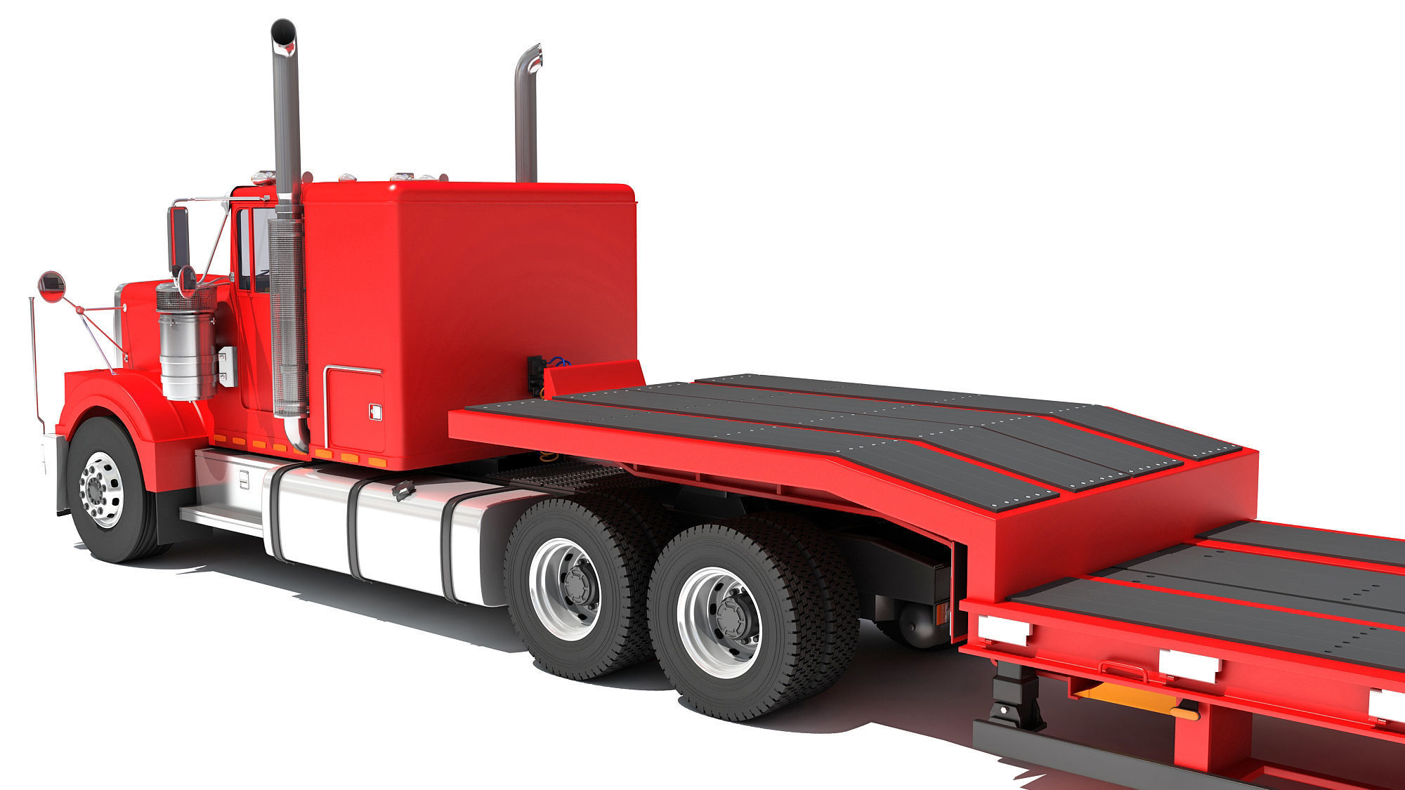 Truck with Platform Trailer 3D model_13