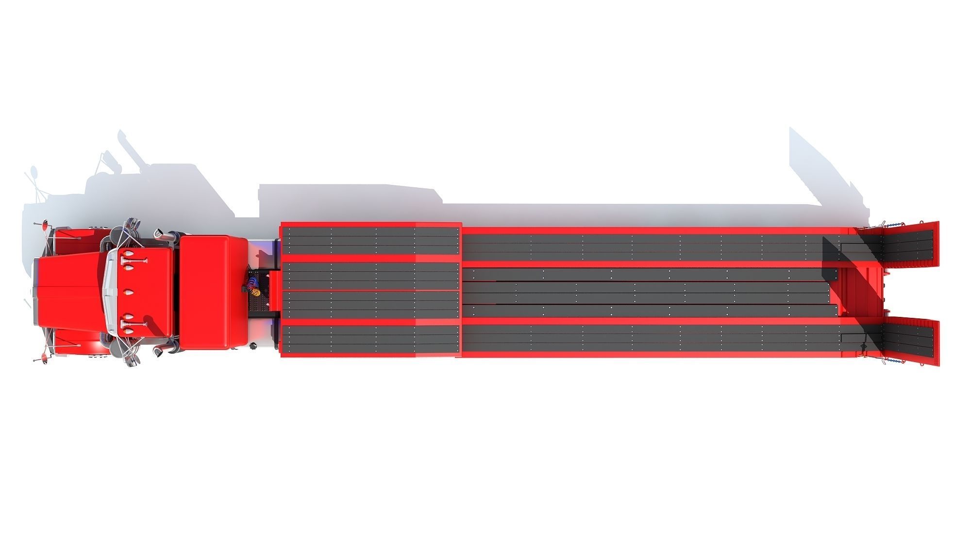 Truck with Platform Trailer 3D model_11