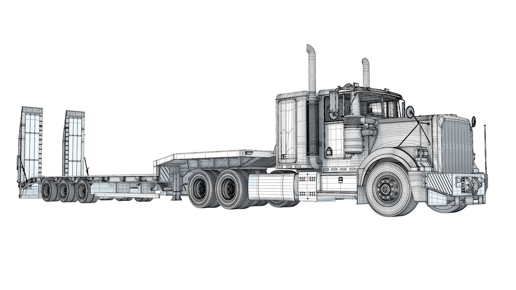 Truck with Platform Trailer 3D model_20