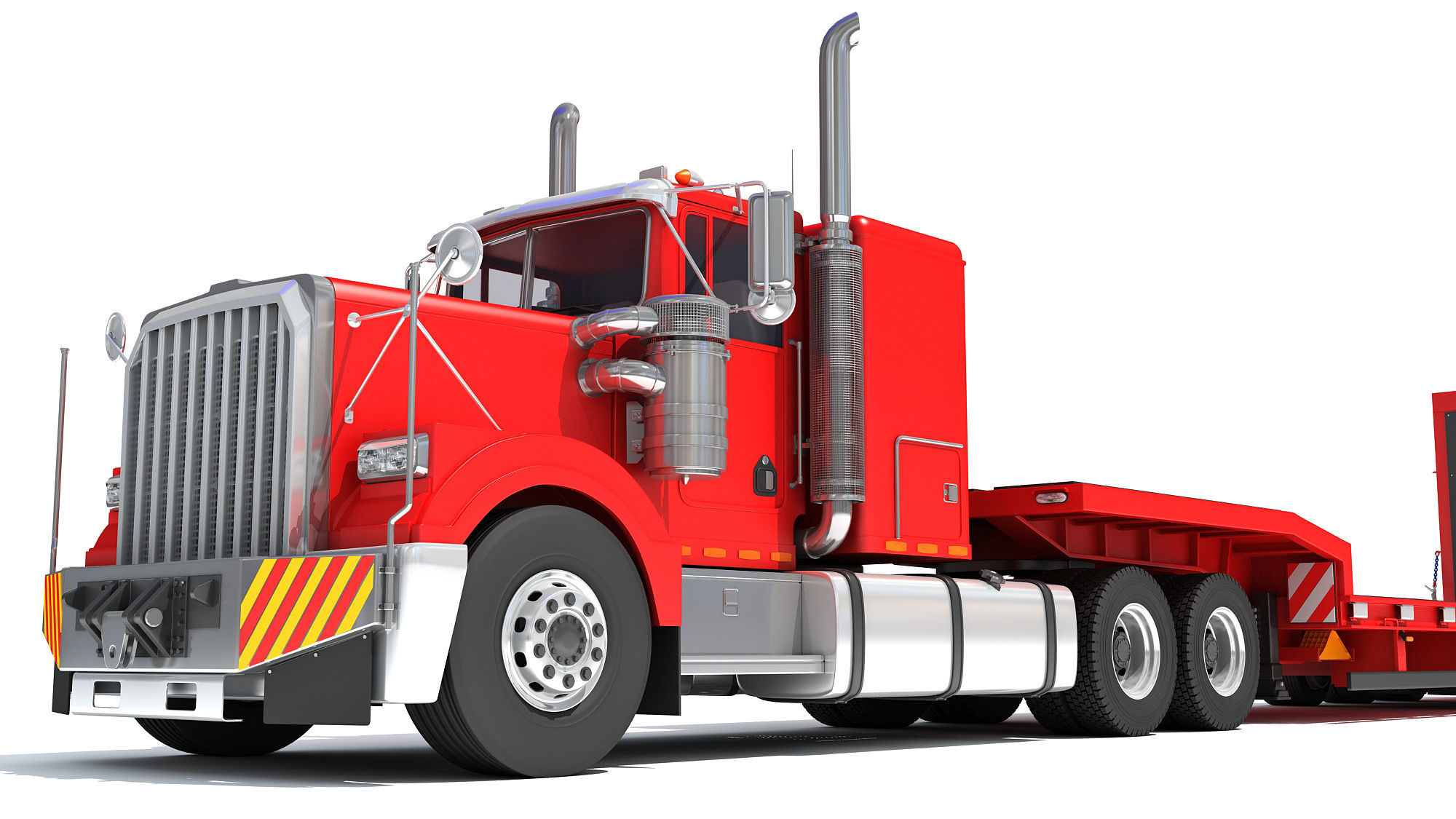 Truck with Platform Trailer 3D model_12