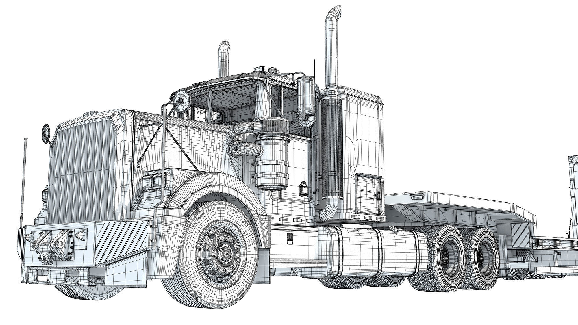 Truck with Platform Trailer 3D model_21