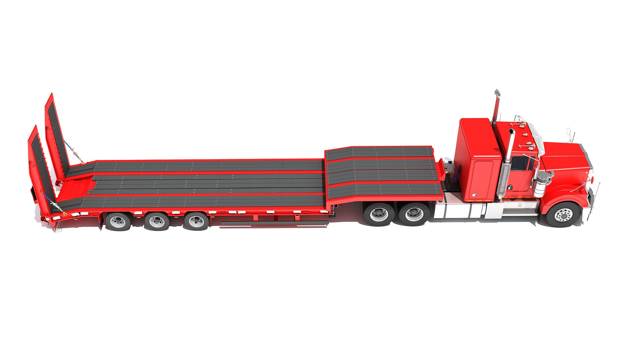 Truck with Platform Trailer 3D model_6