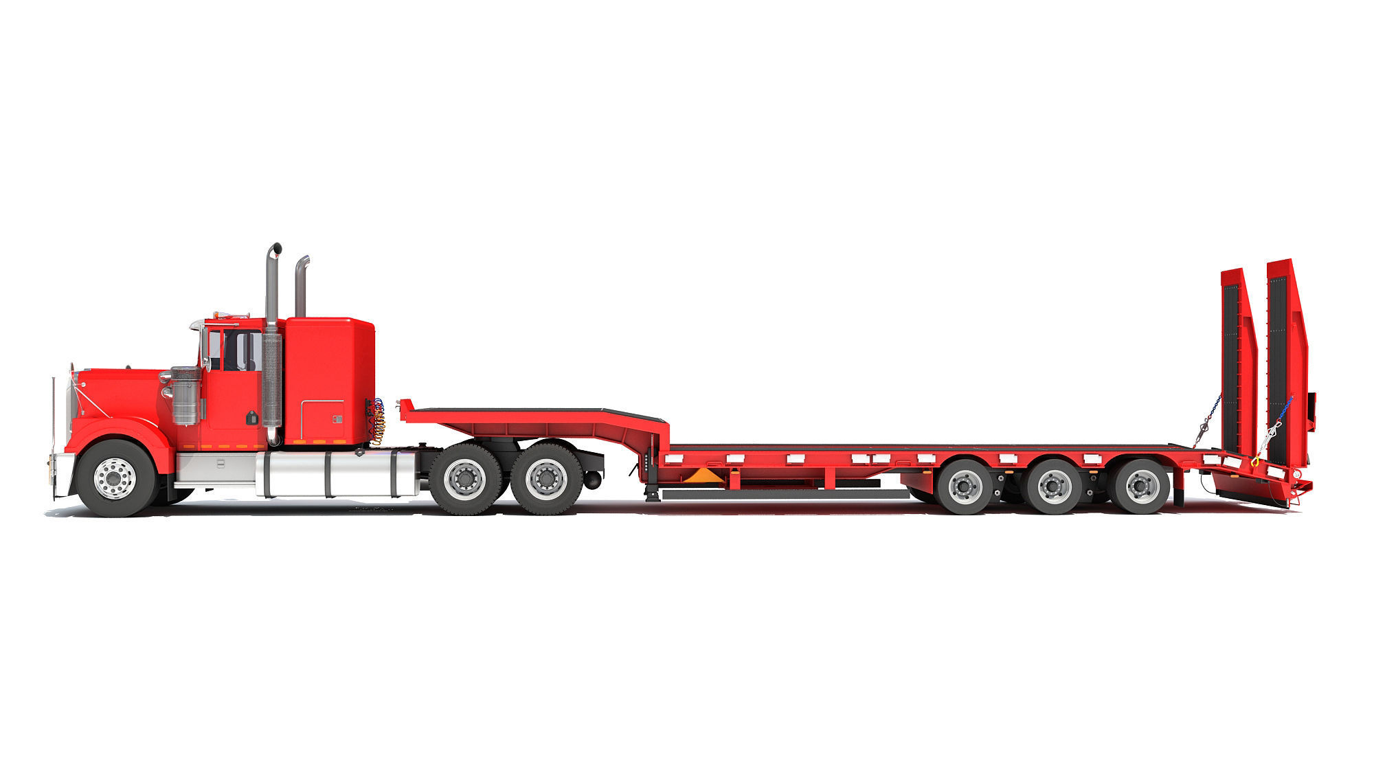 Truck with Platform Trailer 3D model_1
