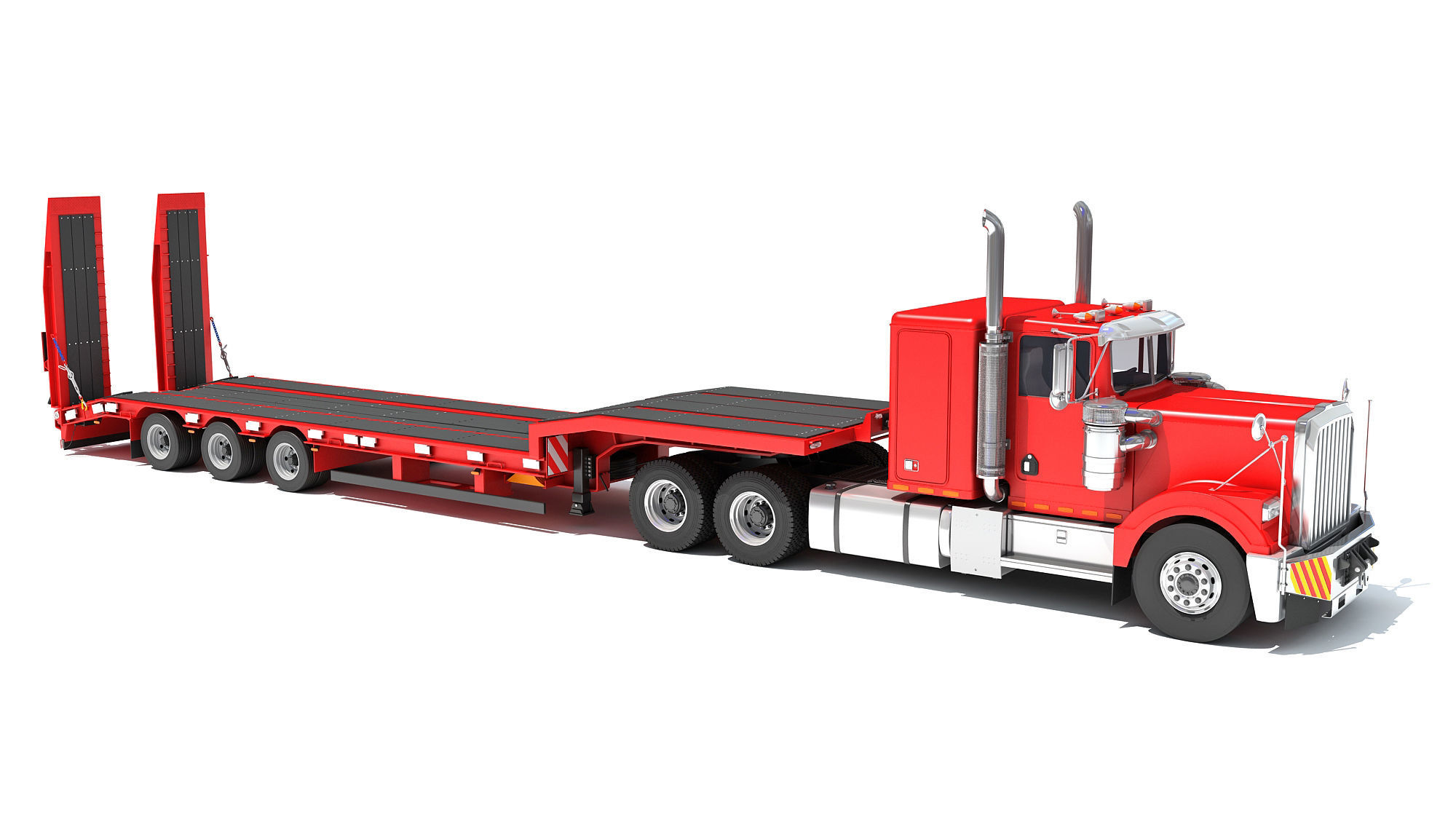 Truck with Platform Trailer 3D model_7