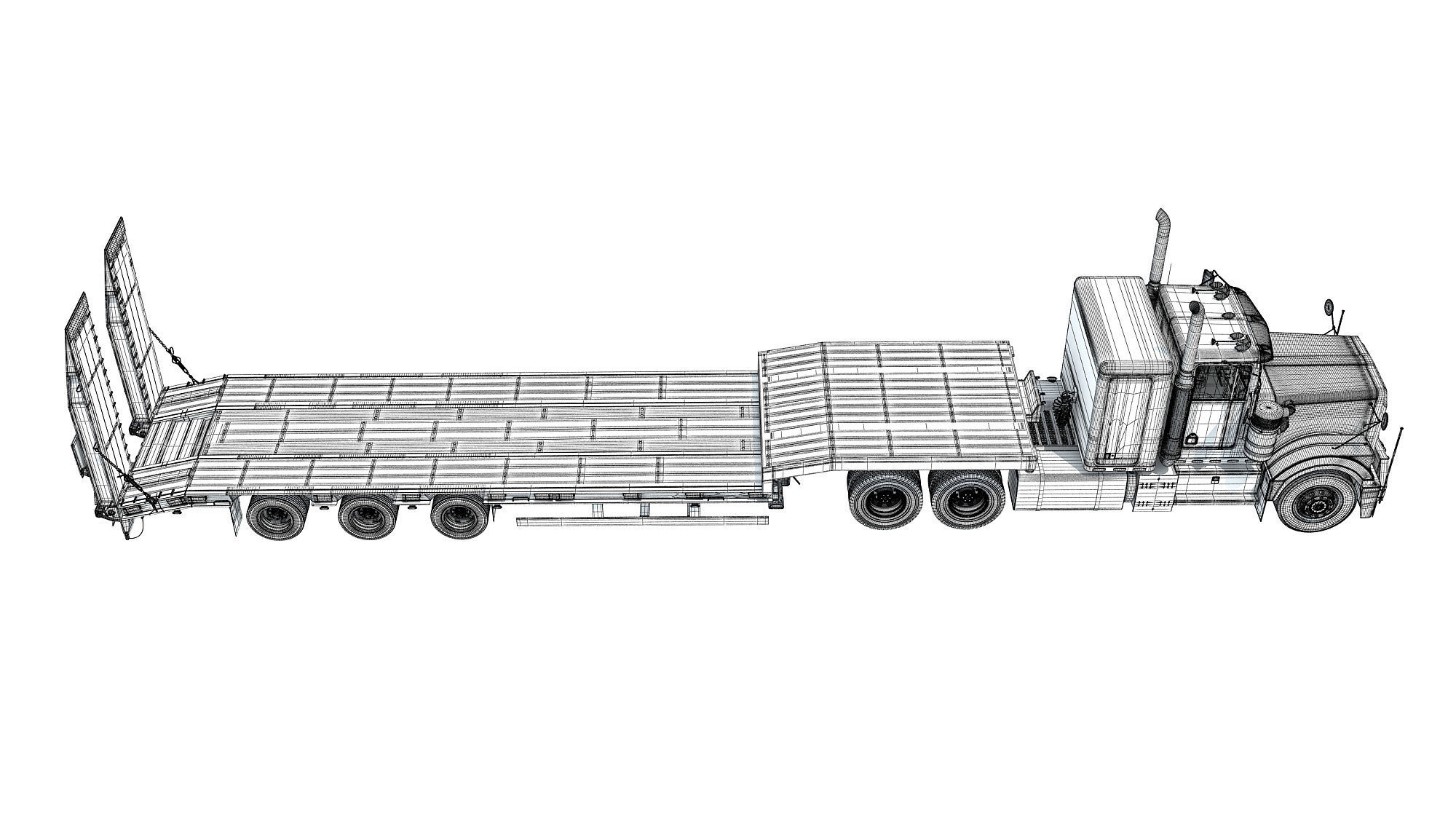 Truck with Platform Trailer 3D model_19