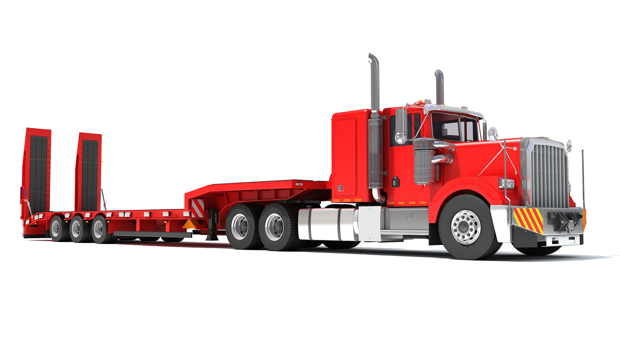 Truck with Platform Trailer 3D model_8