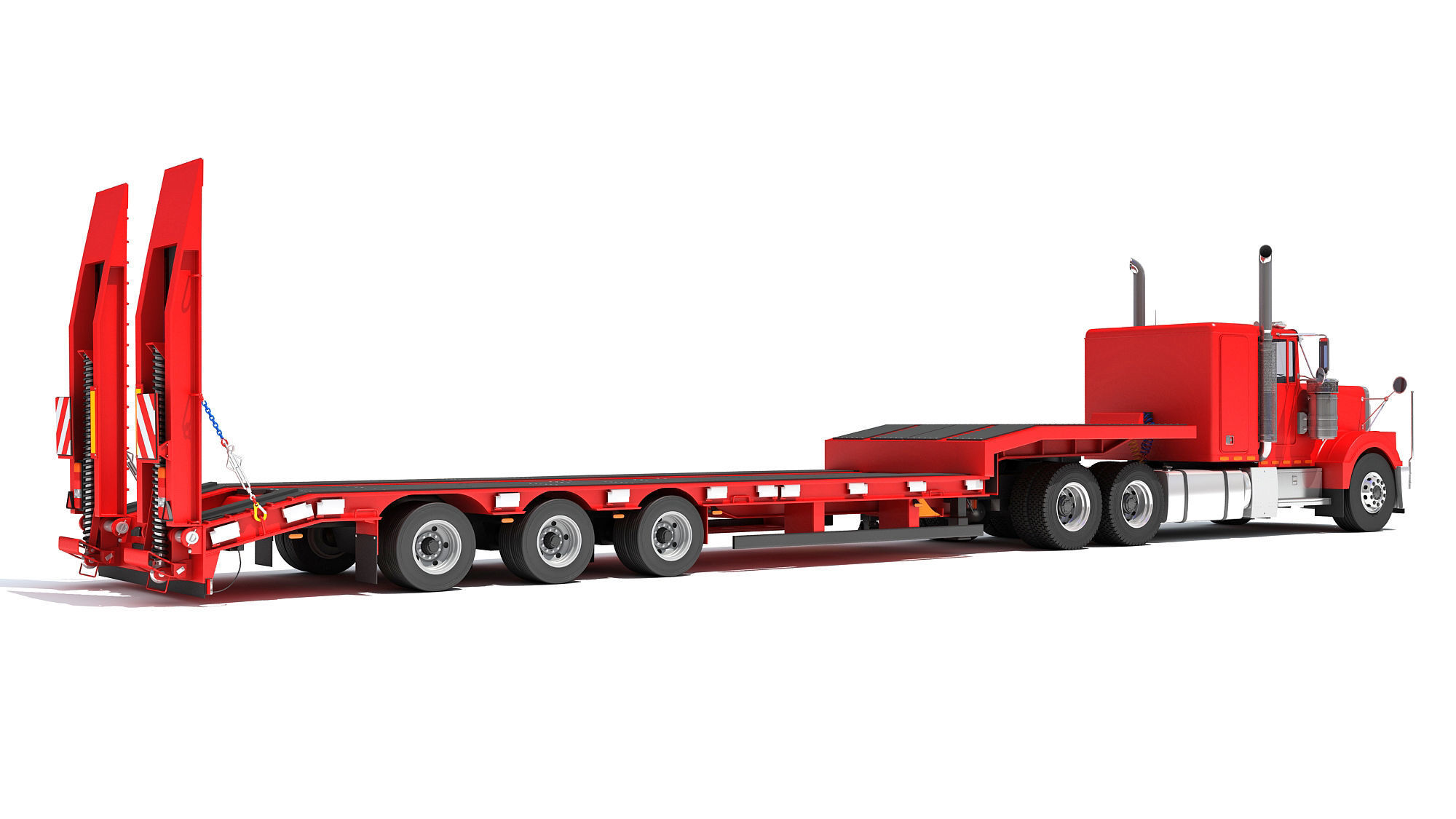 Truck with Platform Trailer 3D model_4