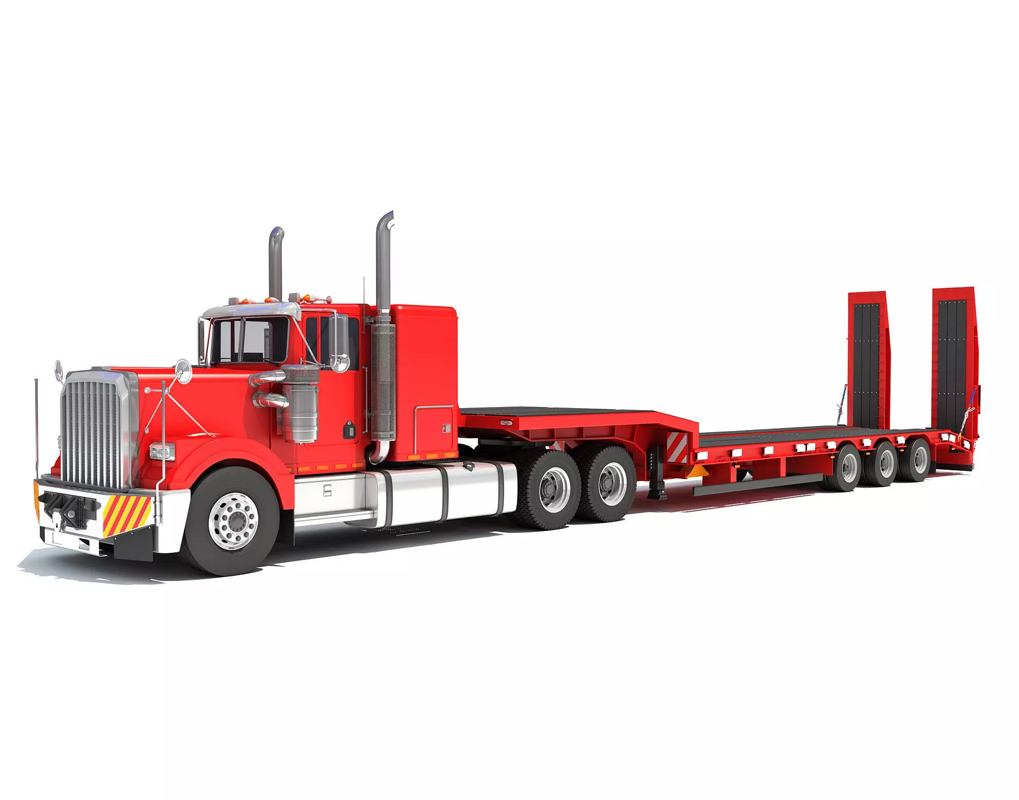 Truck with Platform Trailer 3D model_0