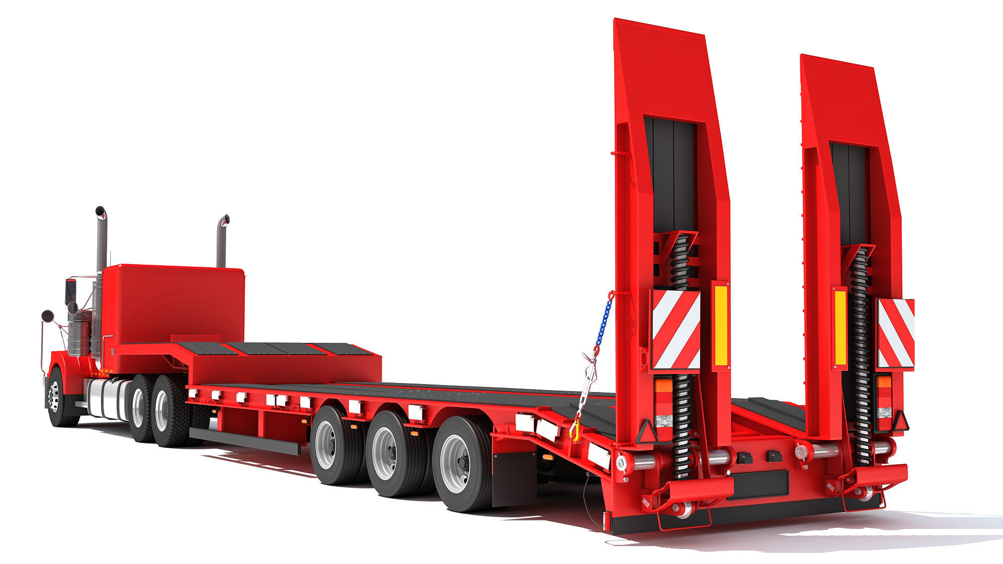 Truck with Platform Trailer 3D model_3