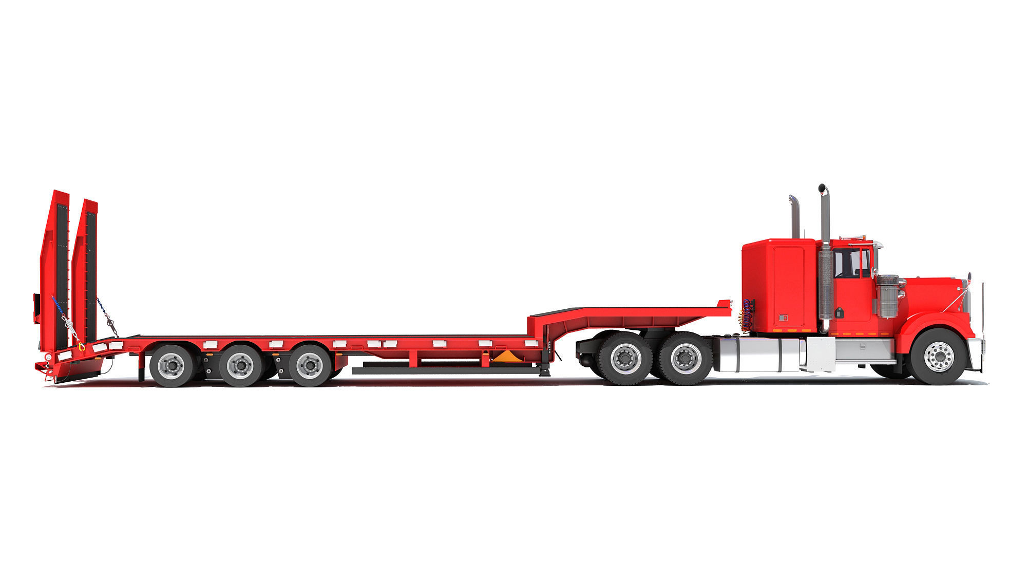 Truck with Platform Trailer 3D model_5