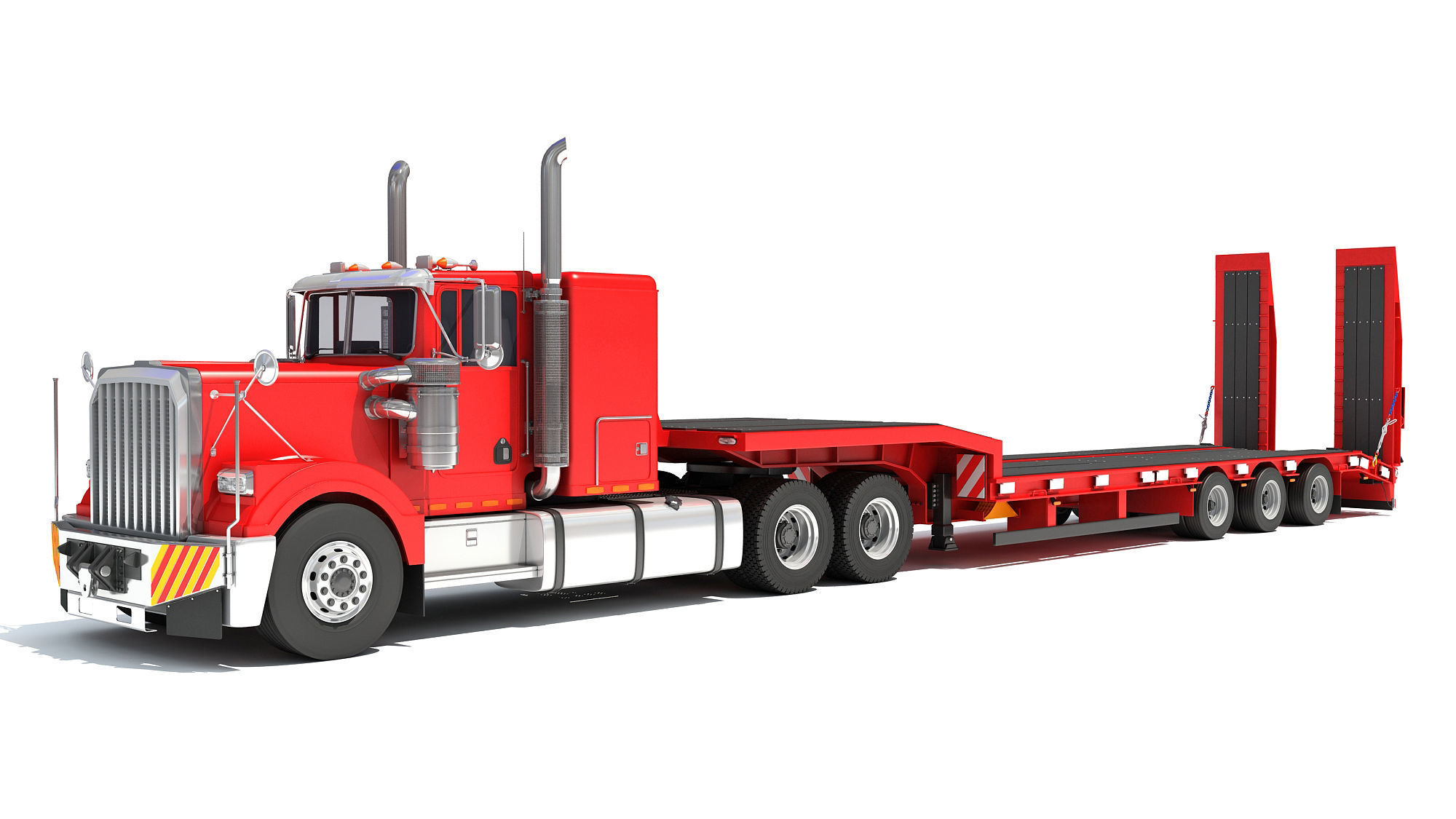 Truck with Platform Trailer 3D model_10