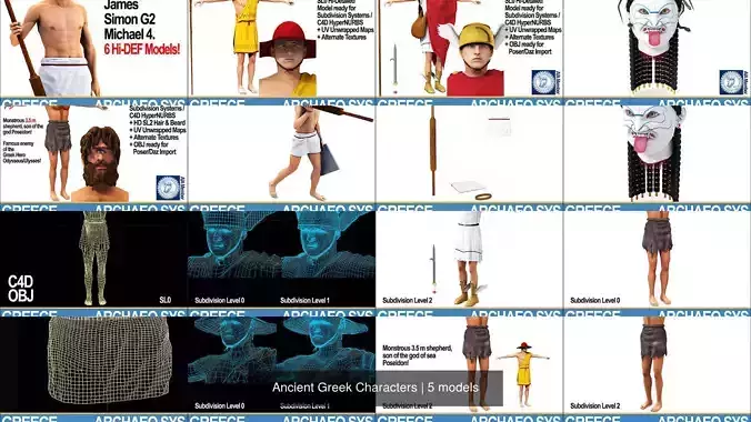 Ancient Greek Characters 3D Model Collection