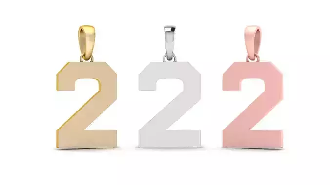 Number 2 Font Plain Gold Pendant 