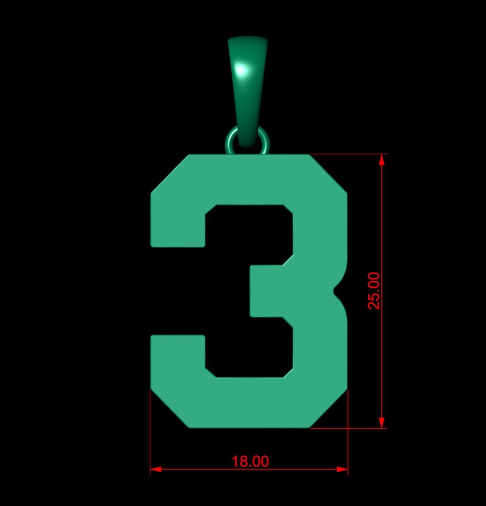 Number 3 Font Plain Gold Pendant  3D print model_4