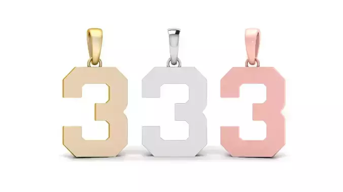 Number 3 Font Plain Gold Pendant 