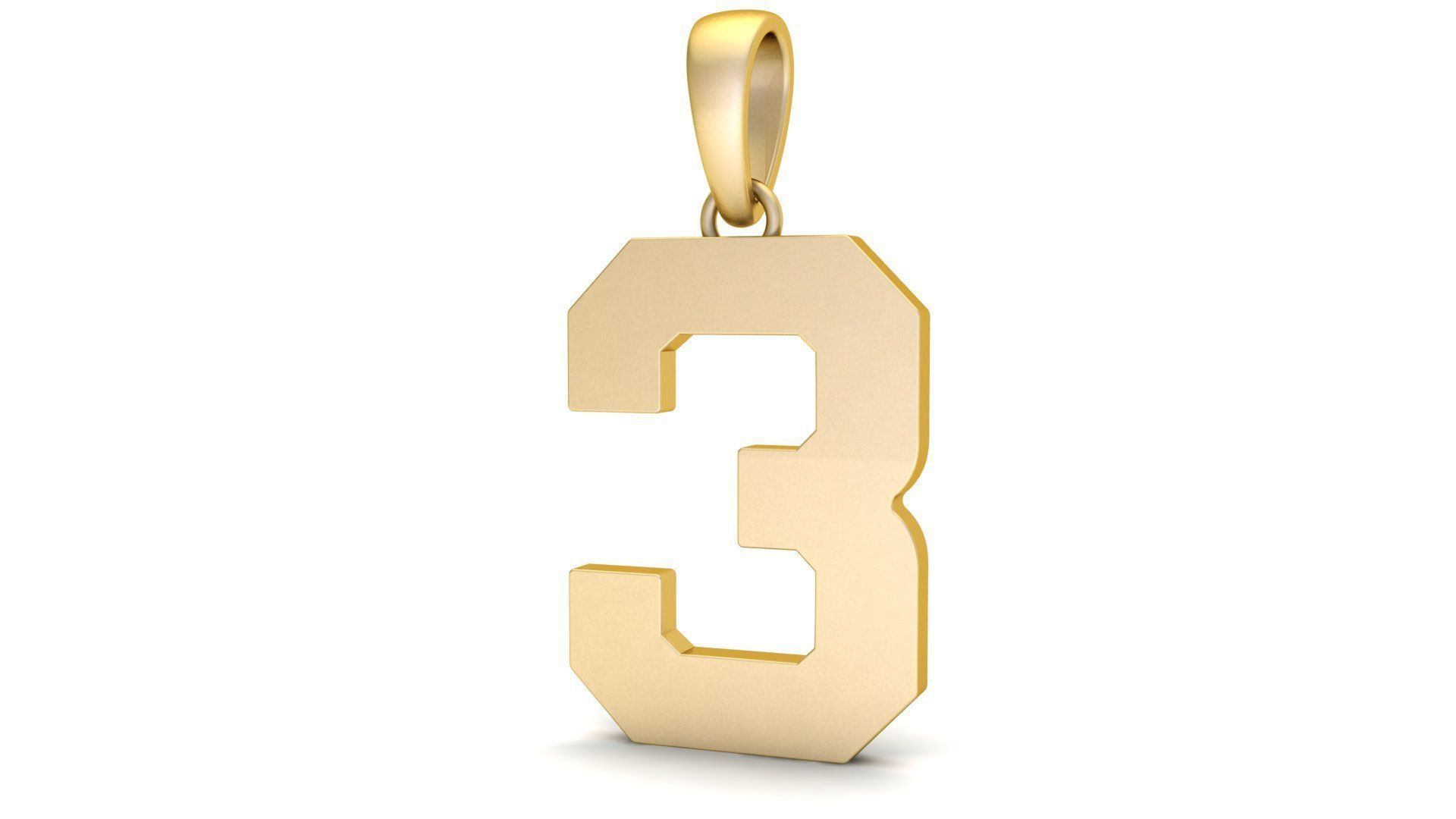 Number 3 Font Plain Gold Pendant  3D print model_6