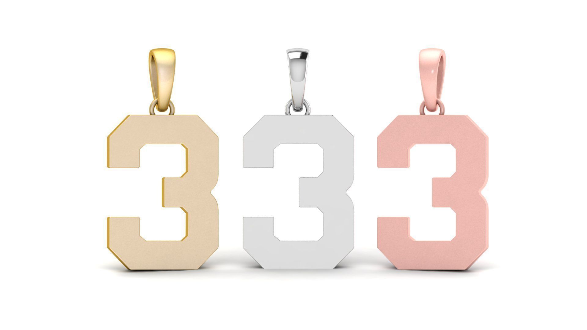 Number 3 Font Plain Gold Pendant  3D print model_8