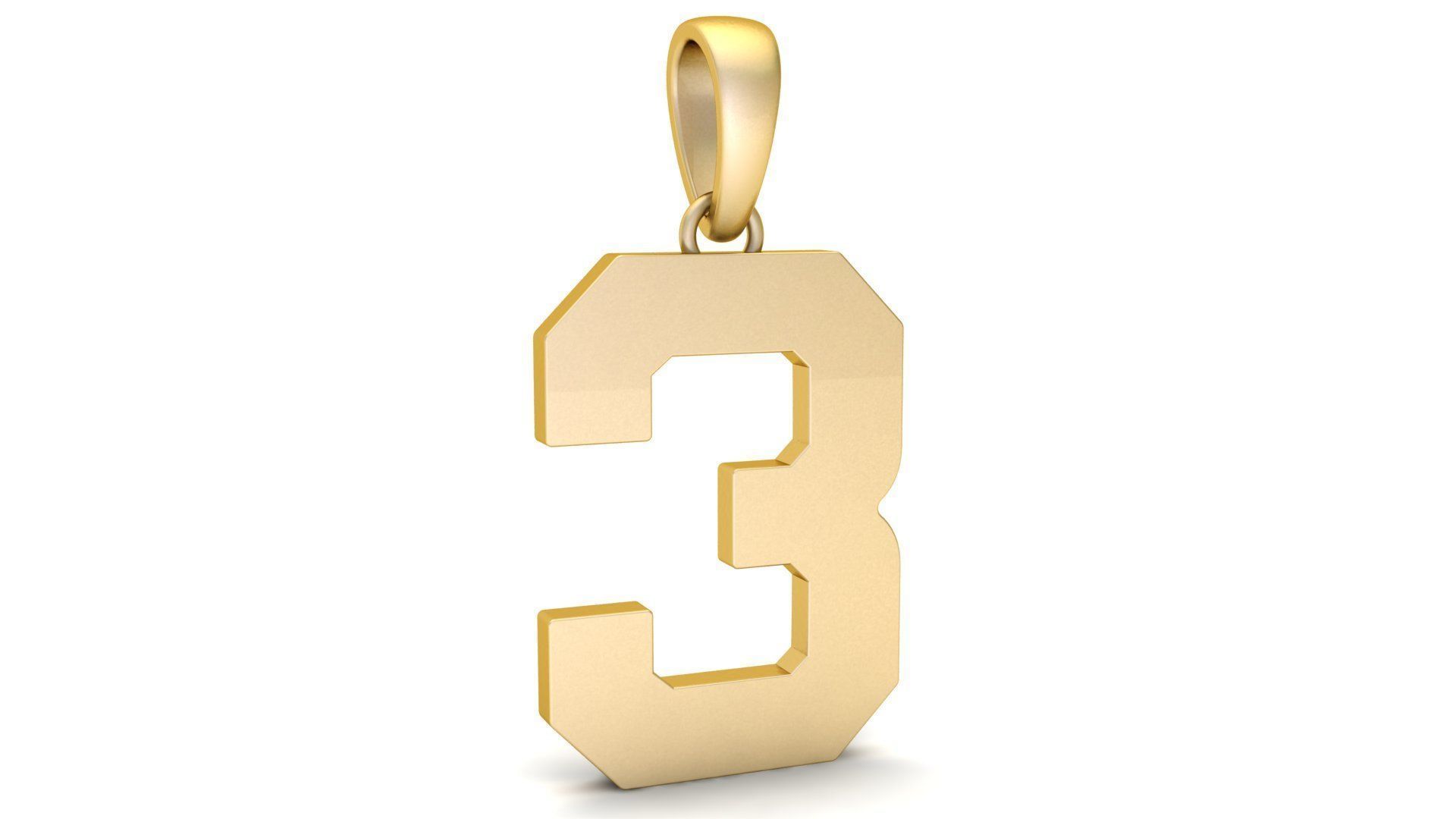 Number 3 Font Plain Gold Pendant  3D print model_2