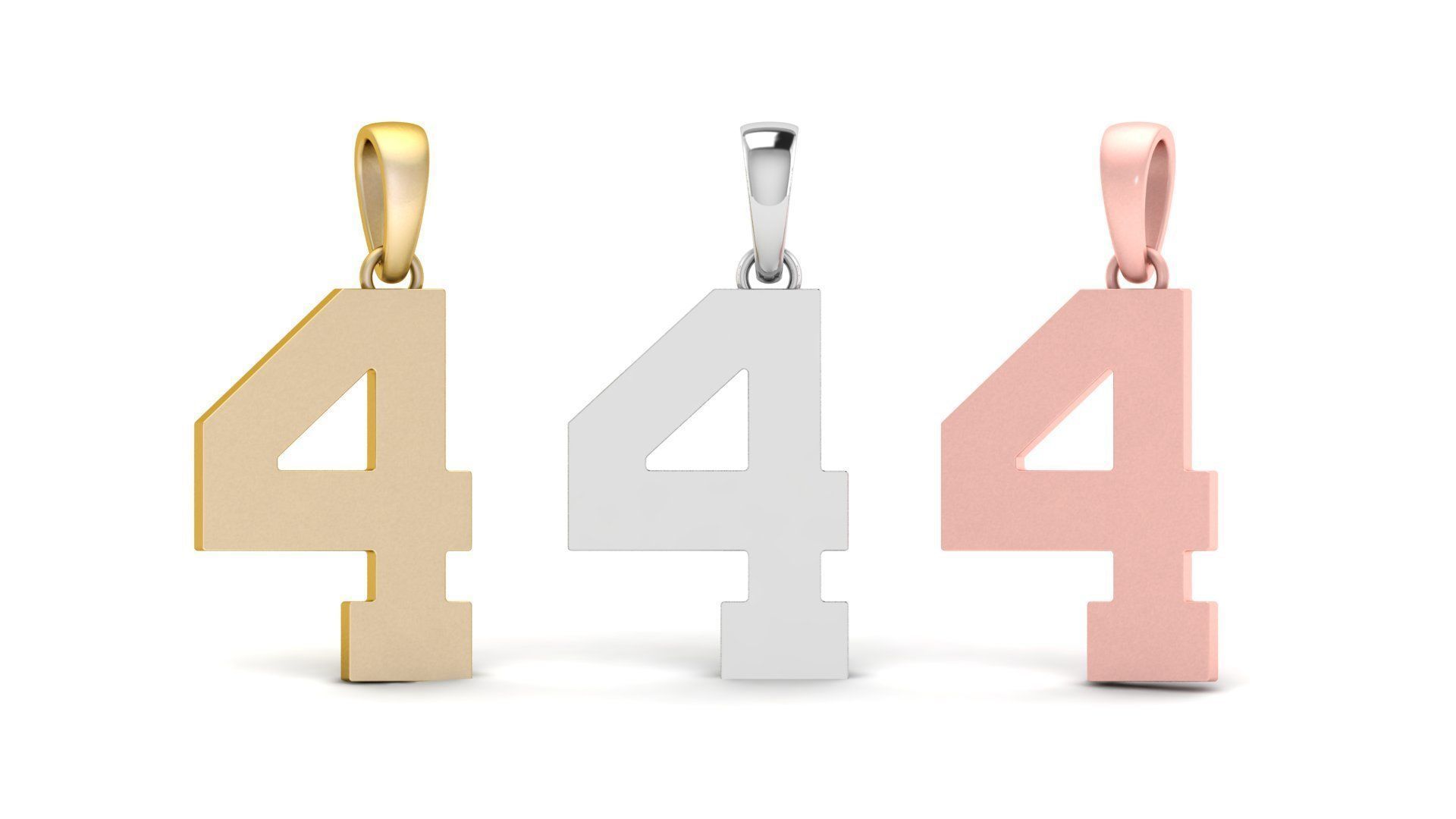 Number 4 Font Plain Gold Pendant 3D print model_6