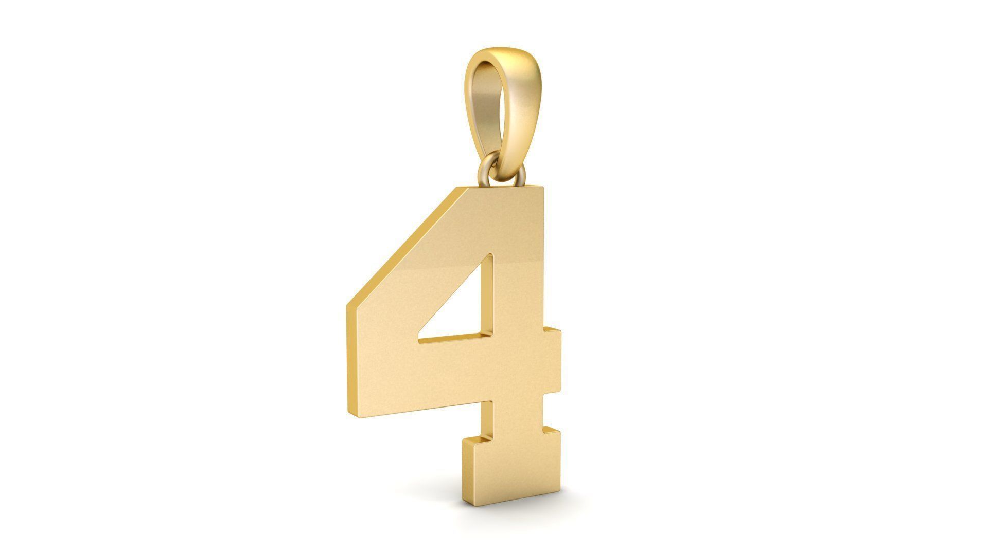 Number 4 Font Plain Gold Pendant 3D print model_7