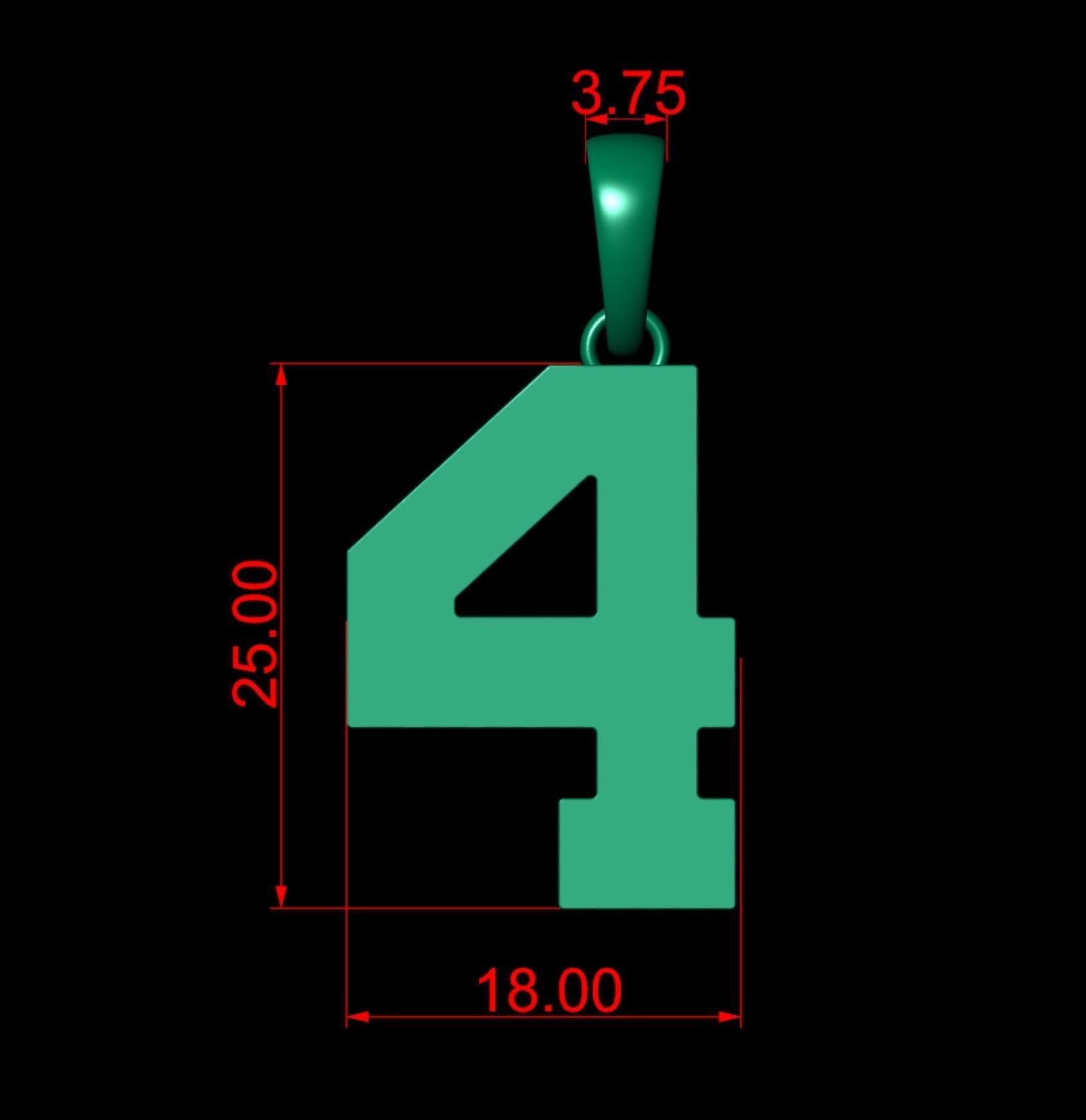 Number 4 Font Plain Gold Pendant 3D print model_4