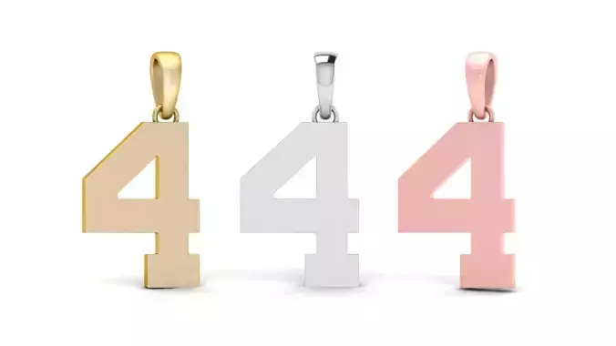 Number 4 Font Plain Gold Pendant