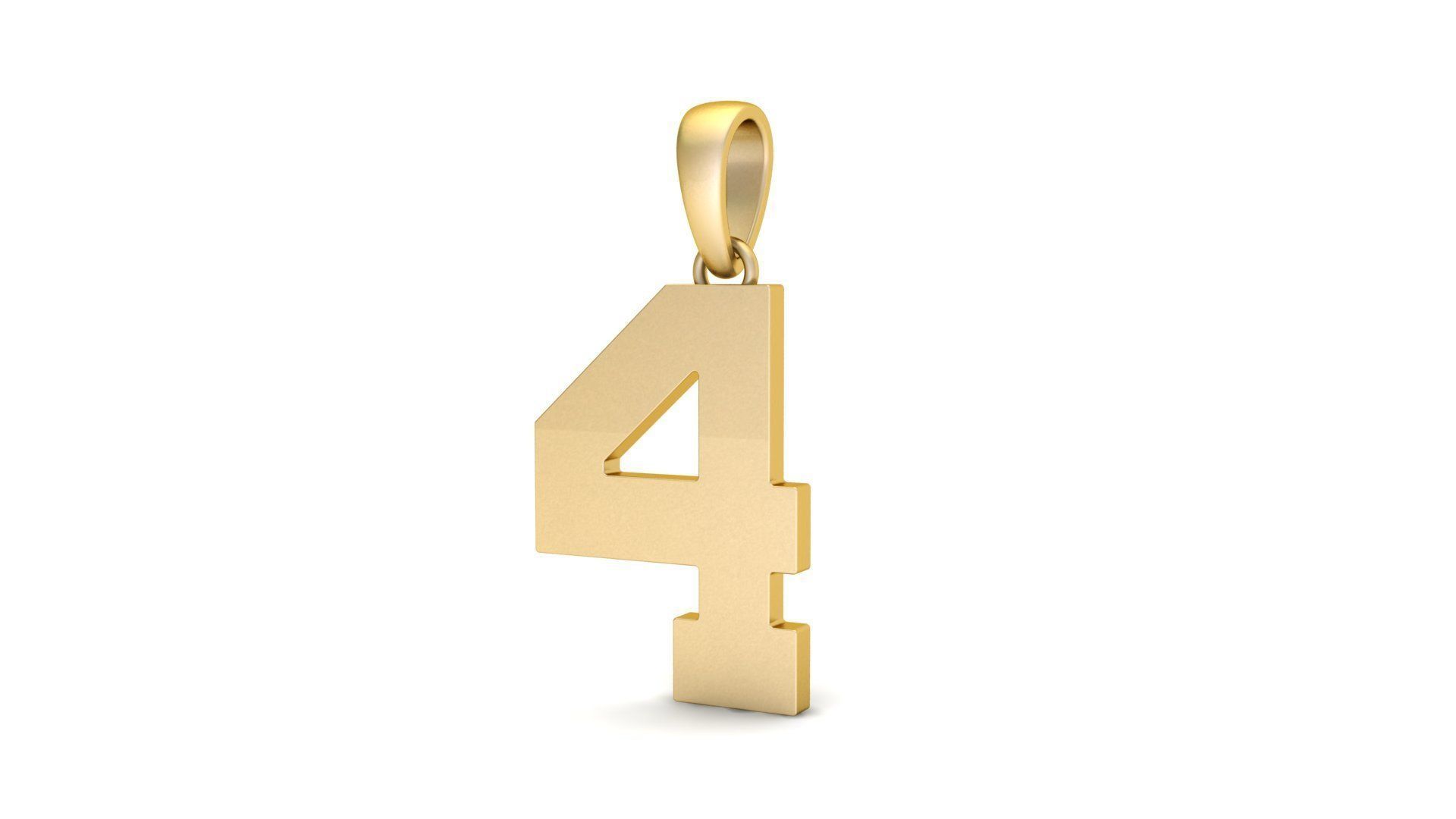 Number 4 Font Plain Gold Pendant 3D print model_1