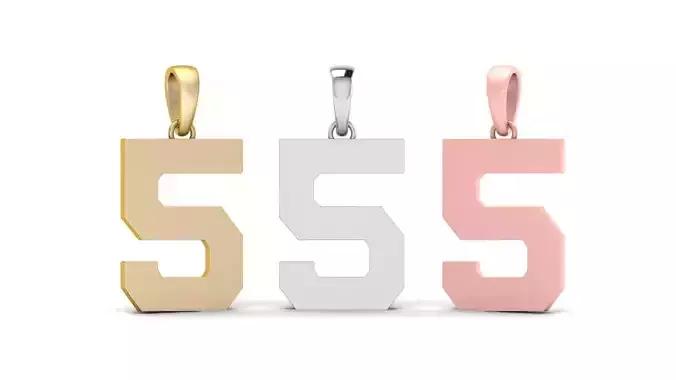 Number 5 Font Plain Gold Pendant 