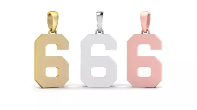 Number 6 Font Plain Gold Pendant 