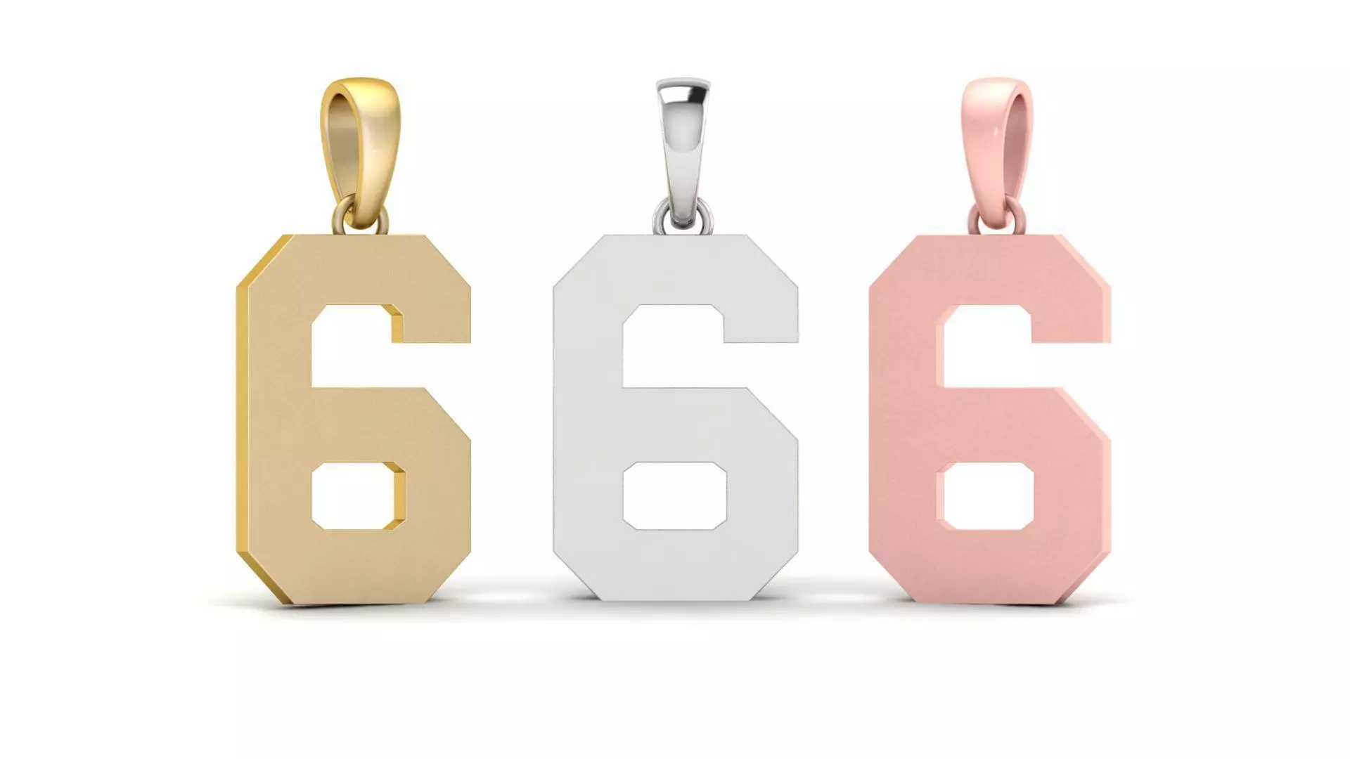 Number 6 Font Plain Gold Pendant  3D print model_0