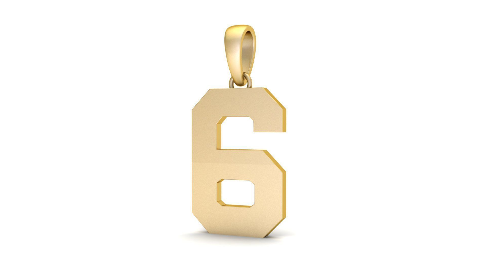 Number 6 Font Plain Gold Pendant  3D print model_7