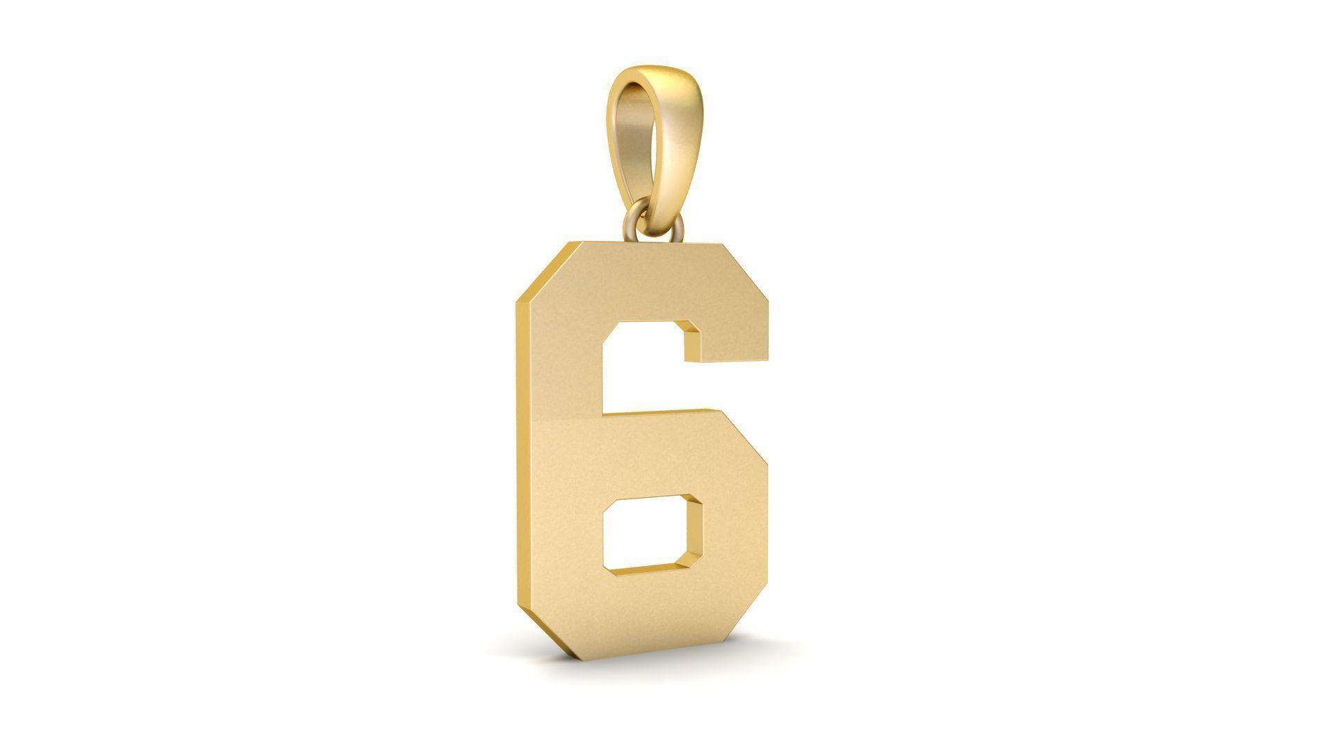 Number 6 Font Plain Gold Pendant  3D print model_2