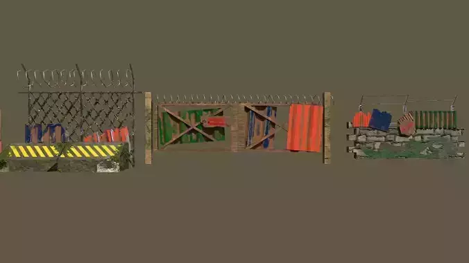 Low poly apocalypse stylized fences 
