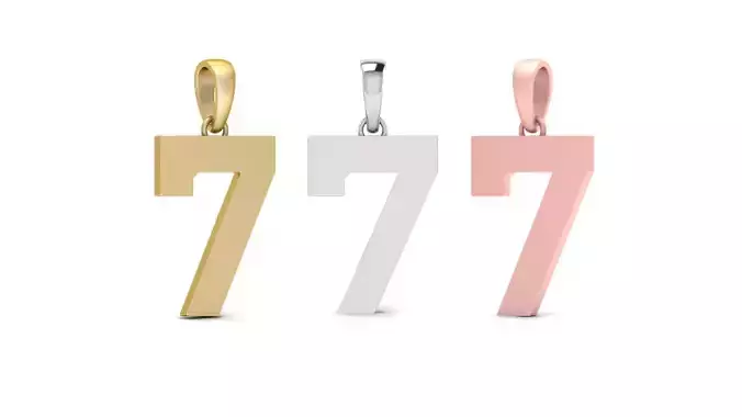 Number 7 Font Plain Gold Pendant 