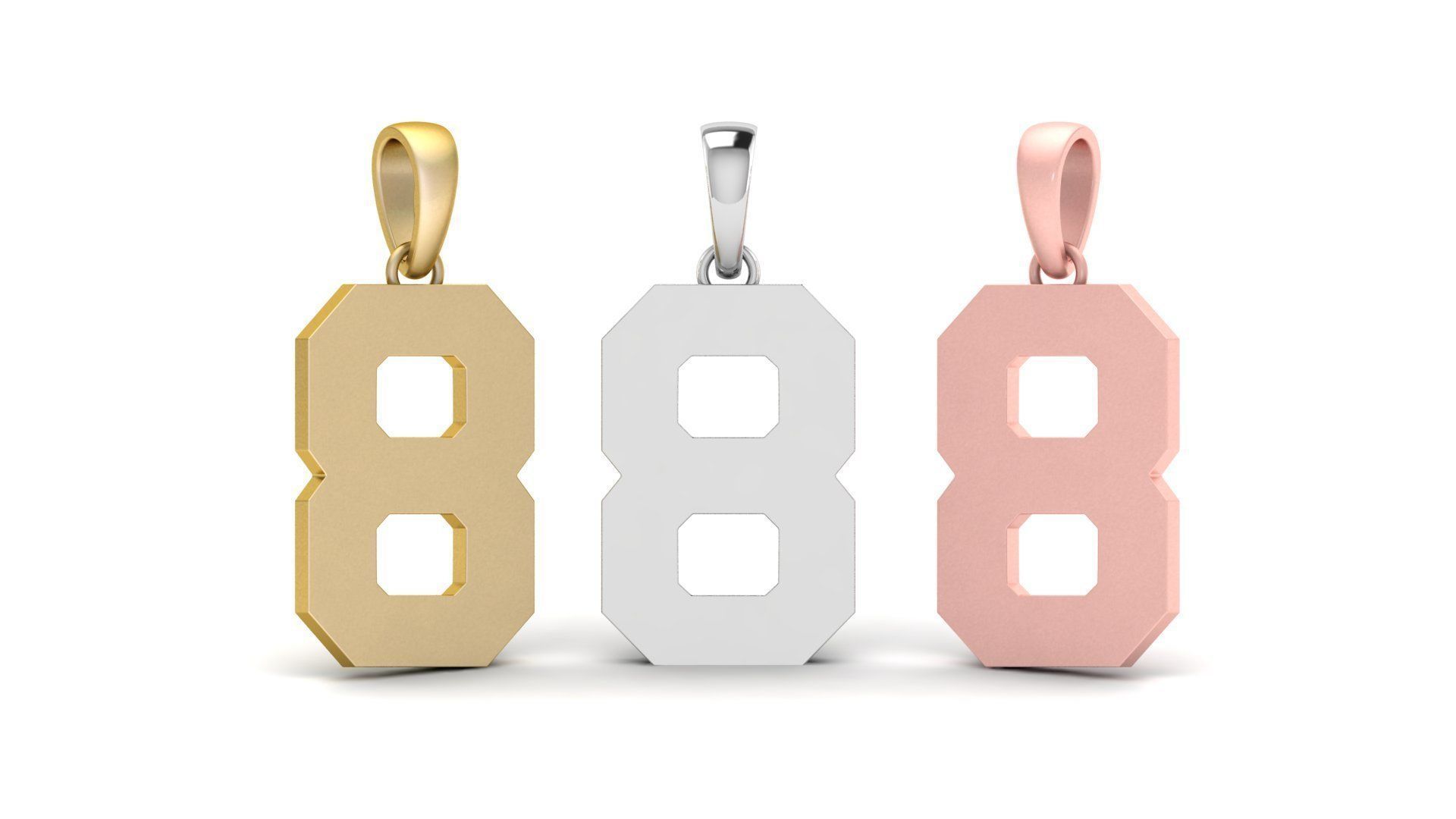 Number 8 Font Plain Gold Pendant  3D print model_7