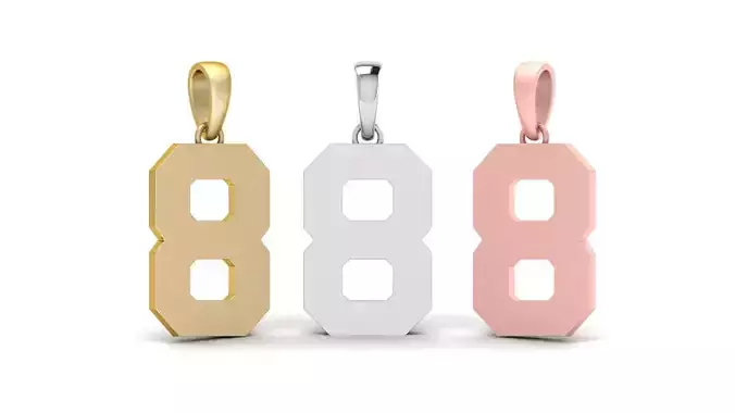 Number 8 Font Plain Gold Pendant 