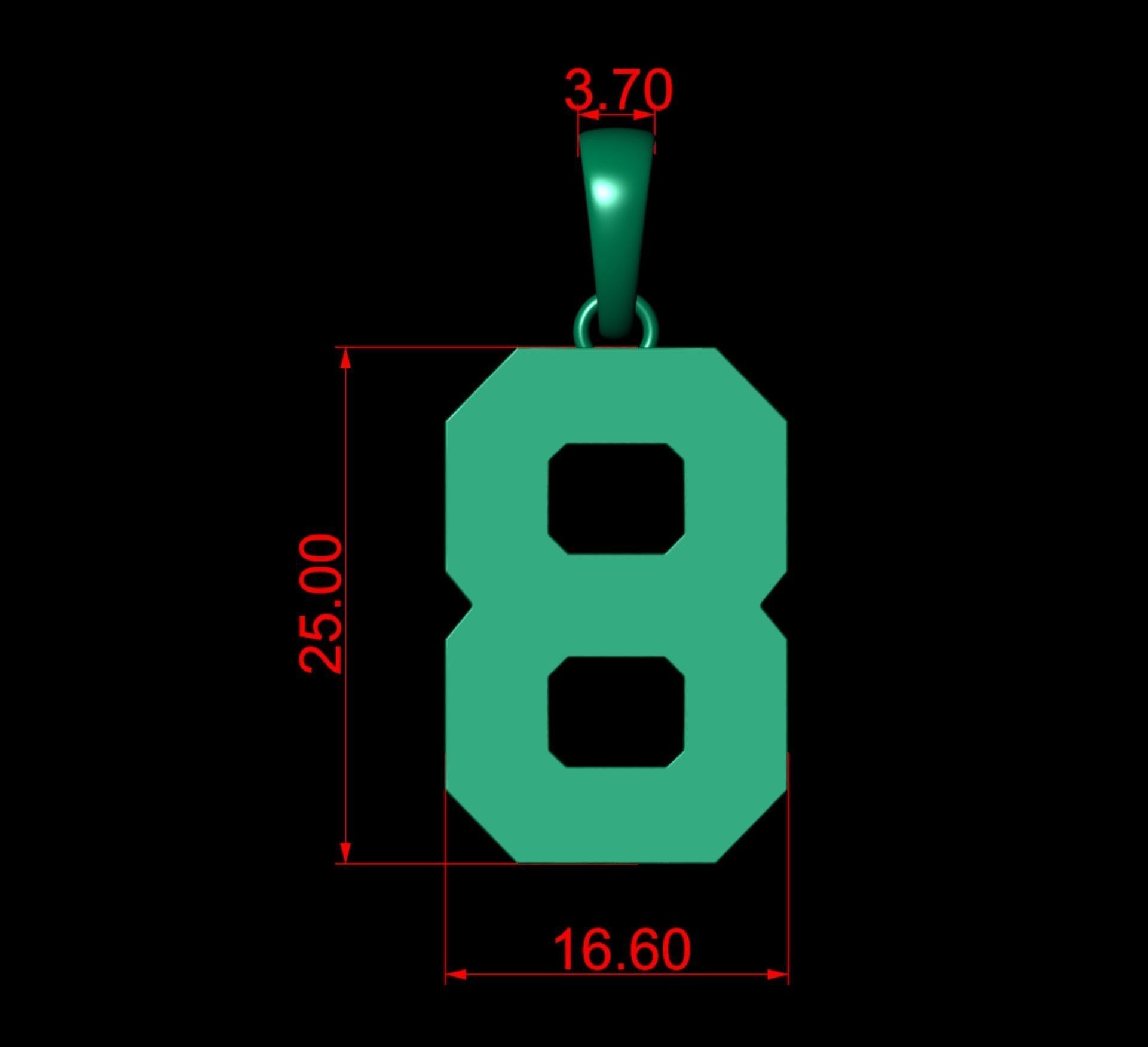 Number 8 Font Plain Gold Pendant  3D print model_4