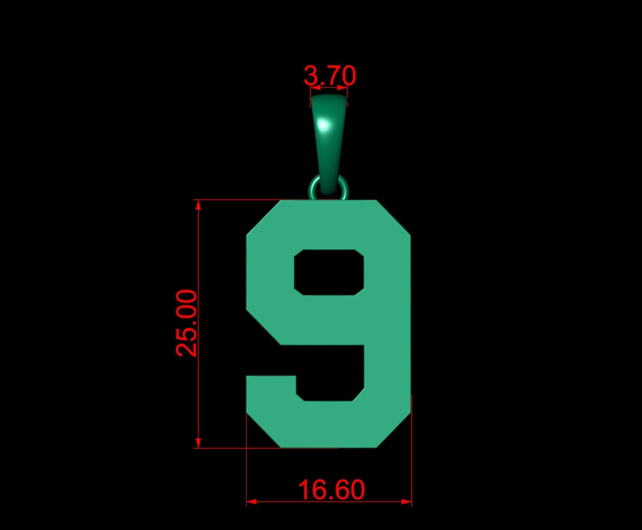 Number 9 Font Plain Gold Pendant  3D print model_5