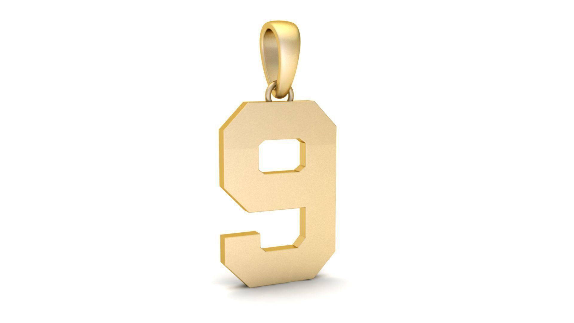 Number 9 Font Plain Gold Pendant  3D print model_7