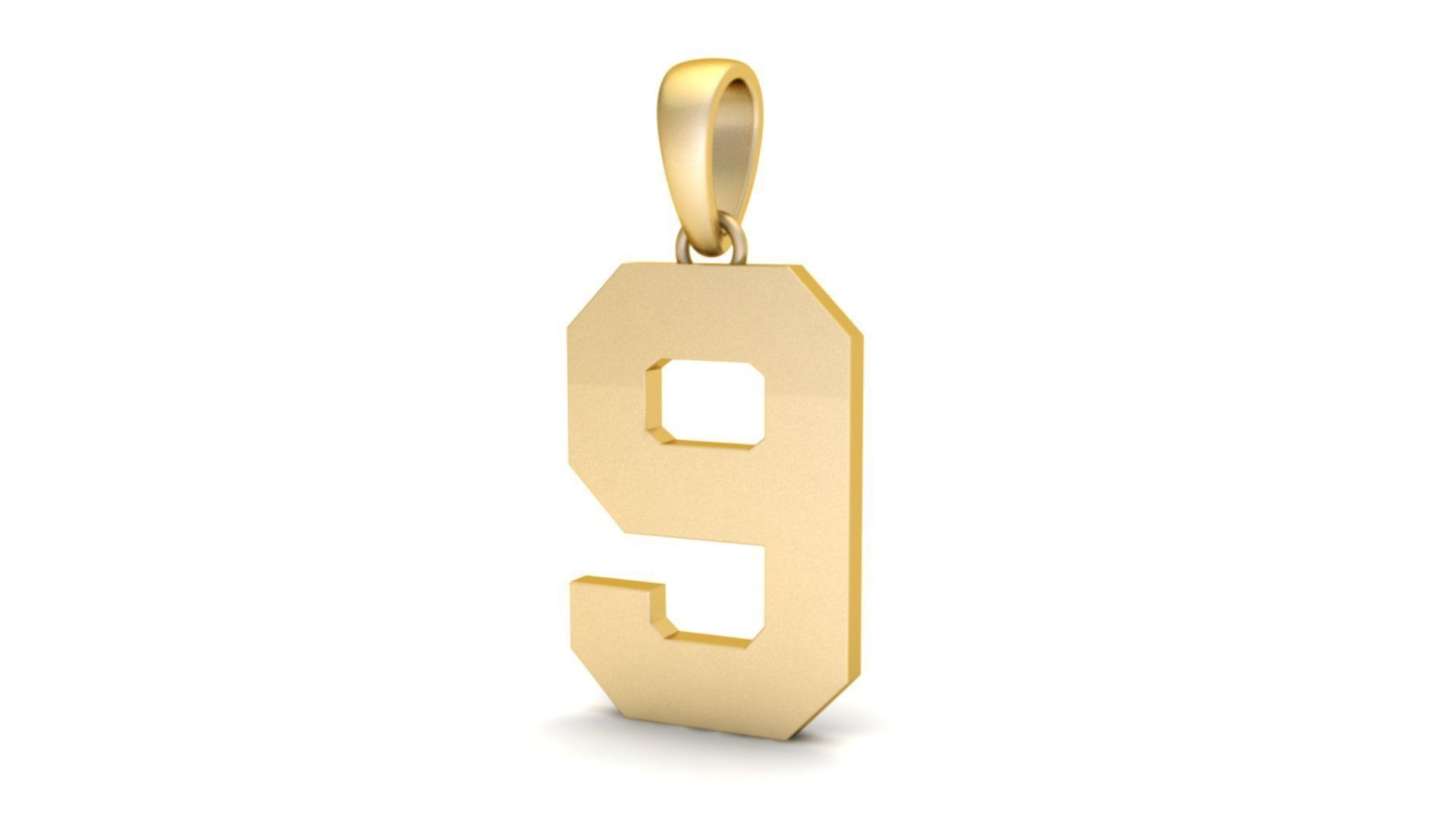 Number 9 Font Plain Gold Pendant  3D print model_8