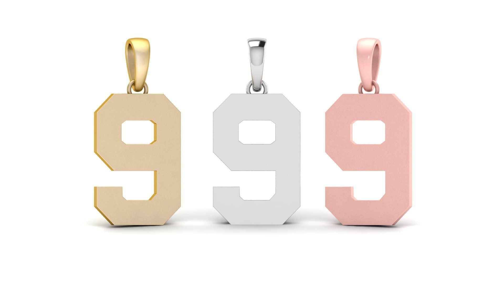 Number 9 Font Plain Gold Pendant  3D print model_6