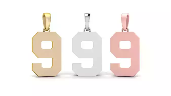 Number 9 Font Plain Gold Pendant 